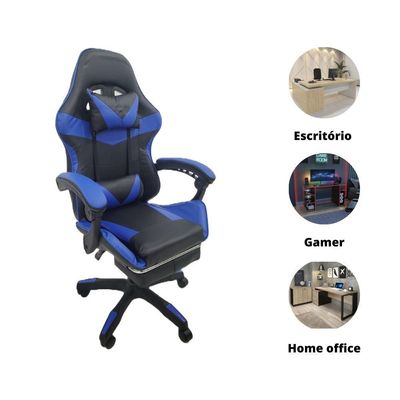 Cadeira Gamer Stillus Ergonômica Oficial Apoio De Pés Azul