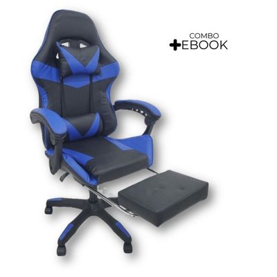 Cadeira Gamer Stillus Ergonômica Oficial Apoio De Pés Azul