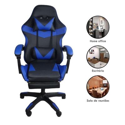 Cadeira Gamer Stillus Oficial Apoio Pés Preto/azul