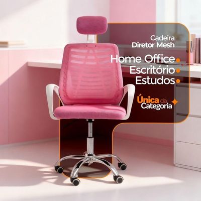 Cadeira Escritório Diretor Tela Mesh Com Encosto Rosa