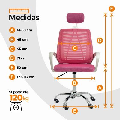 Cadeira Escritório Diretor Tela Mesh Com Encosto Rosa + E-book