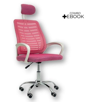 Cadeira Escritório Diretor Tela Mesh Com Encosto Rosa + E-book