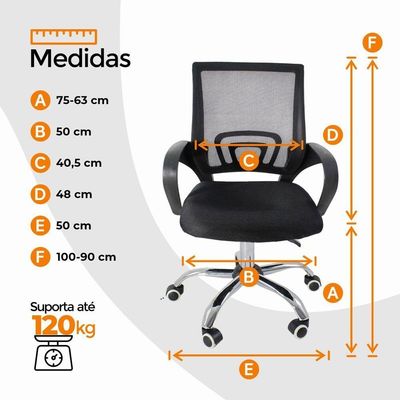 Kit 6 Cadeiras De Escritório Begonia Ergonômica Preto