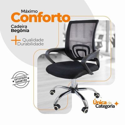 Kit 6 Cadeiras De Escritório Begonia Ergonômica Preto