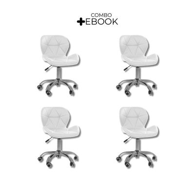 Kit 4 Cadeiras Office Eiffel Slim Ajustável Oficial Branco