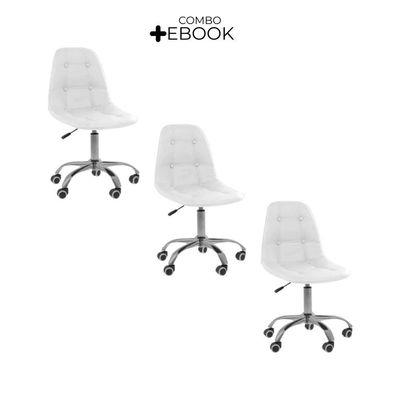 Kit 3 Cadeiras Office Eiffel Botonê Ajustável Oficial Branco
