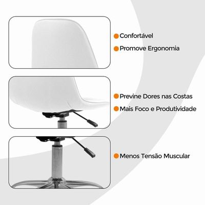 Kit 3 Cadeiras Office Eiffel Botonê Base Oficial Branco