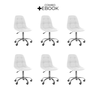 Kit 6 Cadeiras Office Eiffel Botonê Oficial Base Branco