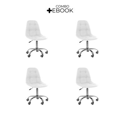 Kit 4 Cadeiras Office Eiffel Botonê Ajustável Oficial Branco