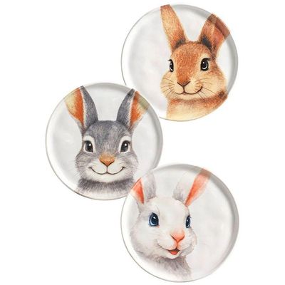 Jogo Pratos Sobremesa Sorrisos Coelho Páscoa 21,5cm Kit 3pçs