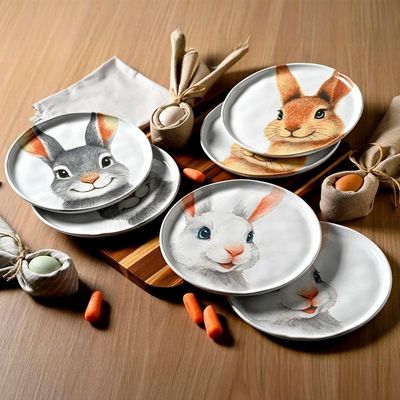 Jogo Pratos Sobremesa Sorrisos Coelho Páscoa 21,5cm Kit 3pçs