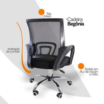 Kit 2 Cadeiras Escritório Oficial Begônia Ergonômico Preto