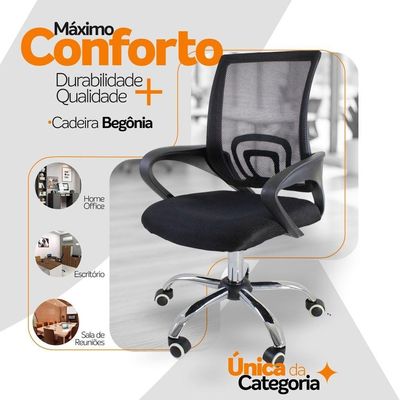 Kit 2 Cadeiras Escritório Oficial Begônia Ergonômico Preto