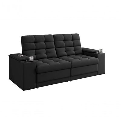 Sofá Confort Premium 1,70m Assento Retrátil/reclinável Porta Copos E Usb Suede Preto - Xflex Sofas