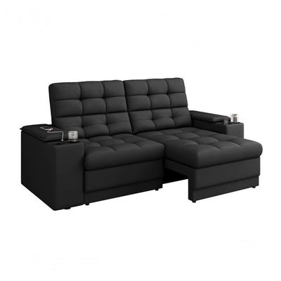 Sofá Confort Premium 1,70m Assento Retrátil/reclinável Porta Copos E Usb Suede Preto - Xflex Sofas