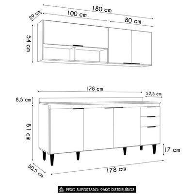 Armário De Cozinha Com Tampo Cp01 180cm Pérola Branco Z34 - Mpozenato