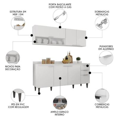 Armário De Cozinha Com Tampo Cp01 180cm Pérola Branco Z34 - Mpozenato