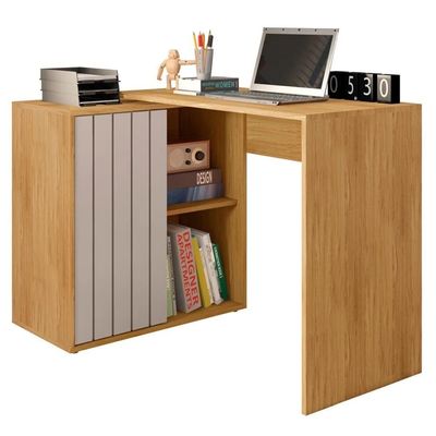 Mesa Para Escritório Home Office 1 Porta Ripada Tech Mel-cacao - Caemmun