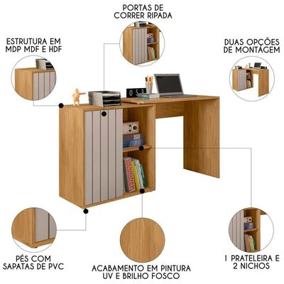 Mesa Para Escritório Home Office 1 Porta Ripada Tech Mel-cacao - Caemmun