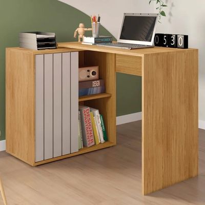 Mesa Para Escritório Home Office 1 Porta Ripada Tech Mel-cacao - Caemmun