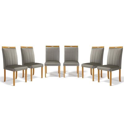 Kit Com 6 Cadeiras Aurora Madeira Maciça Estofadas Para Mesa De Jantar Veludo Chumbo 109