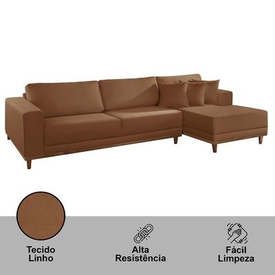 Sofá Cronos Veludo 4lug Chaise Lado Direito Meu Sofá Online B020 Veludo Terra