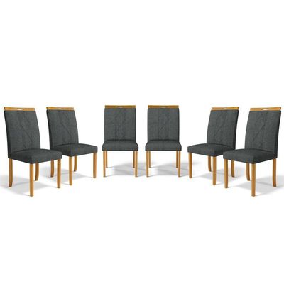 Kit Com 6 Cadeiras Ana Madeira Maciça Estofadas Para Mesa De Jantar Linho Chumbo 406
