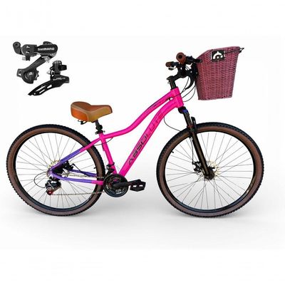 Bicicleta Aro 29 Feminina Absolute Hera Retrô Vintage 21v Shimano Selim Confortável Cesta Rosa-lilas Tamano 15