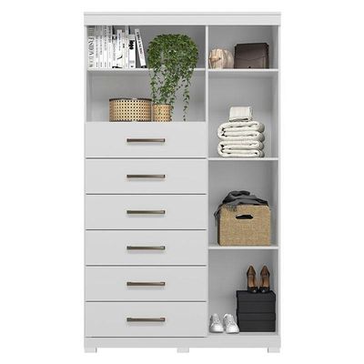 Comoda 1 Porta 6 Gavetas Marabá Com Espelho E Pés Branco Brilho - Santos Andirá