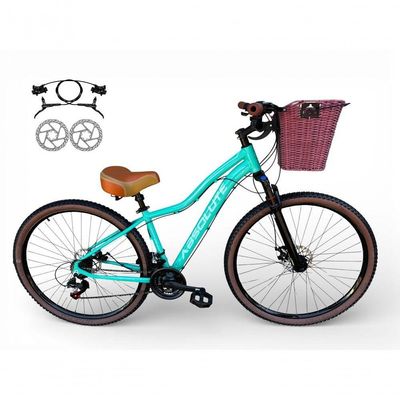 Bicicleta Aro 29 Feminina Absolute Hera Retrô Vintage 21v Hidráulica Selim Confortável Cesta Verde Tamano 15