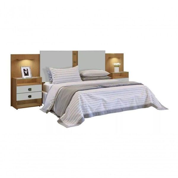Cabeceira Casal Com Mesa De Cabeceira - Rubi-cinamomo-off White - Móveis D'doro Cabeceira Casal Com Mesa De Cabeceira - Rubi-cinamomo-off White - Móveis D'doro