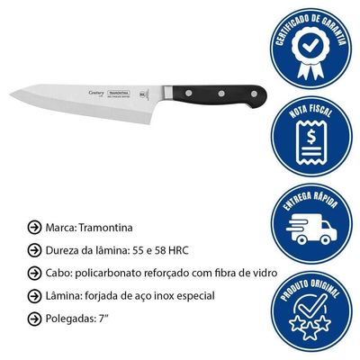 Faca Para Fatiar E Picar Tramontina Century Com Lâmina Em Inox Cabo De Policarbonato 7" 24025007
