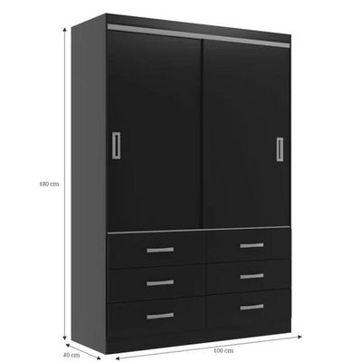 Guarda Roupa Casal Veneza Premium 2 Portas De Correr 6 Gavetas - Black Black