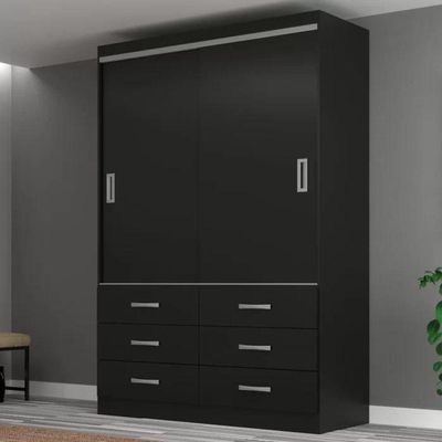 Guarda Roupa Casal Veneza Premium 2 Portas De Correr 6 Gavetas - Black Black
