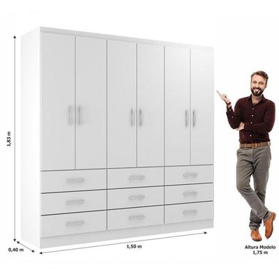 Guarda-roupa Casal Bergamo 6 Portas 9 Gavetas - Branco Branco
