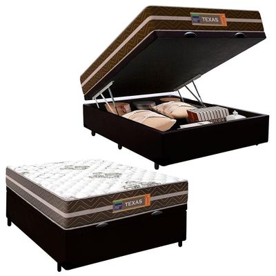 Cama Box Baú Casal Sintético + Colchão Molas Ensacadas Texas Prime Colchões 138x188x67cm Cor:preto