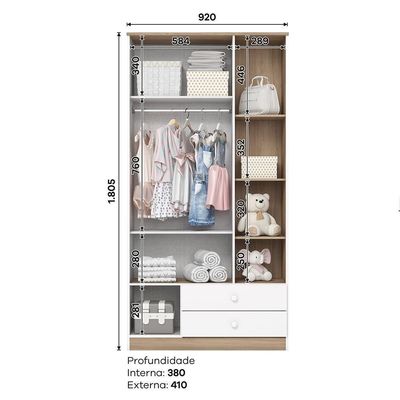 Jogo De Quarto Infantil Magia Com Guarda Roupa E Cômoda Branco-jequitibá - Móveis Henn Branco-jequitibá