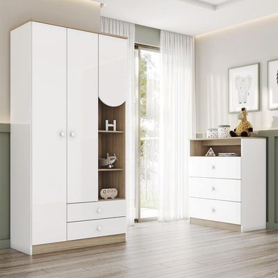 Jogo De Quarto Infantil Magia Com Guarda Roupa E Cômoda Branco-jequitibá - Móveis Henn Branco-jequitibá