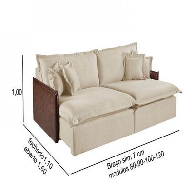 Sofá Martins M-160 2 Mód. 120cm Braço 7cm Estofados Martins Linho Creme