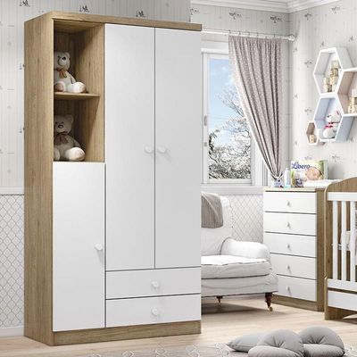 Jogo De Quarto Infantil Bala De Menta Com Guarda Roupa E Cômoda Rústico-branco - Móveis Henn Rústico-branco