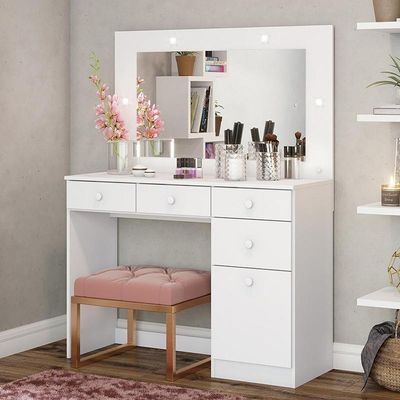 Penteadeira Camarim Chanel Com Porta E 4 Gavetas Branco - Móveis Henn Branco