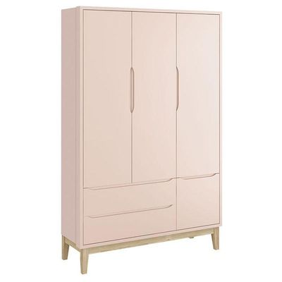 Cômoda Gaveteiro E Guarda Roupa Infantil 3 Portas New Classic Rosa Com Pés Madeira Natural - Reller