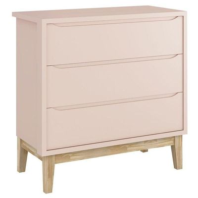 Cômoda Gaveteiro E Guarda Roupa Infantil 3 Portas New Classic Rosa Com Pés Madeira Natural - Reller