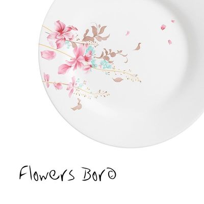 Jogo 12 Prato Raso De Vidro Branco Flowers Bord 25,5cm Em Casa Tem