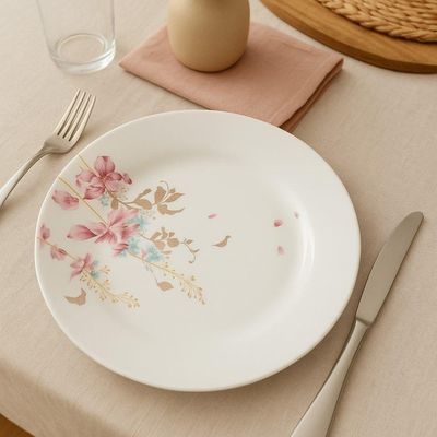 Jogo 12 Prato Raso De Vidro Branco Flowers Bord 25,5cm Em Casa Tem