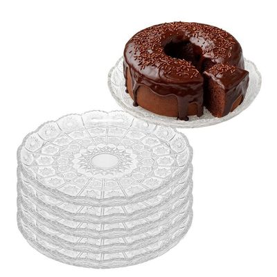 Kit 6 Prato Para Bolo Pequeno De Vidro Transparente Bohemia 20,5cm Em Casa Tem