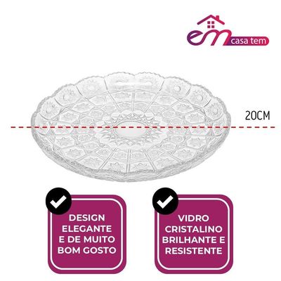 Kit 6 Prato Para Bolo Pequeno De Vidro Transparente Bohemia 20,5cm Em Casa Tem