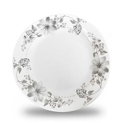 Jogo 4 Prato Fundo De Vidro 21,5cm Opalino Florido Flowers Grey Flores Cinza Em Casa Tem