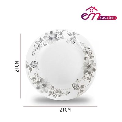 Jogo 4 Prato Fundo De Vidro 21,5cm Opalino Florido Flowers Grey Flores Cinza Em Casa Tem