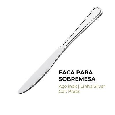 Jogo 12 Garfos E 12 Facas De Sobremesa Aço Inox Prata Linha Silver Em Casa Tem